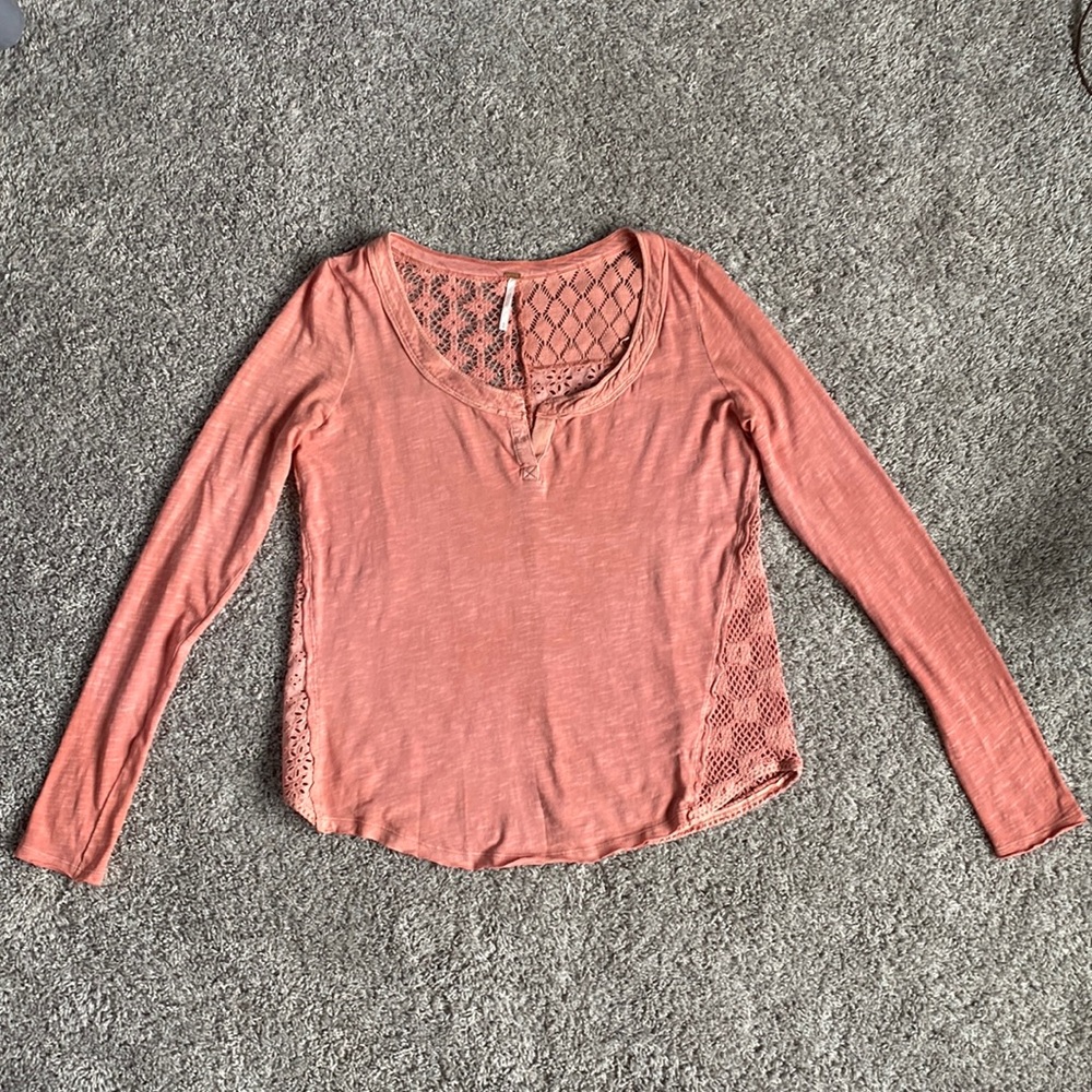 Free People Crochet Patchwork Long Sleeve Shirt